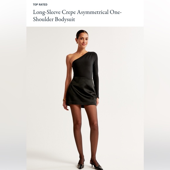 NWT ABERCROMBIE Black Crepe One Shoulder One Sleeve Bodysuit size Small - Picture 2 of 14